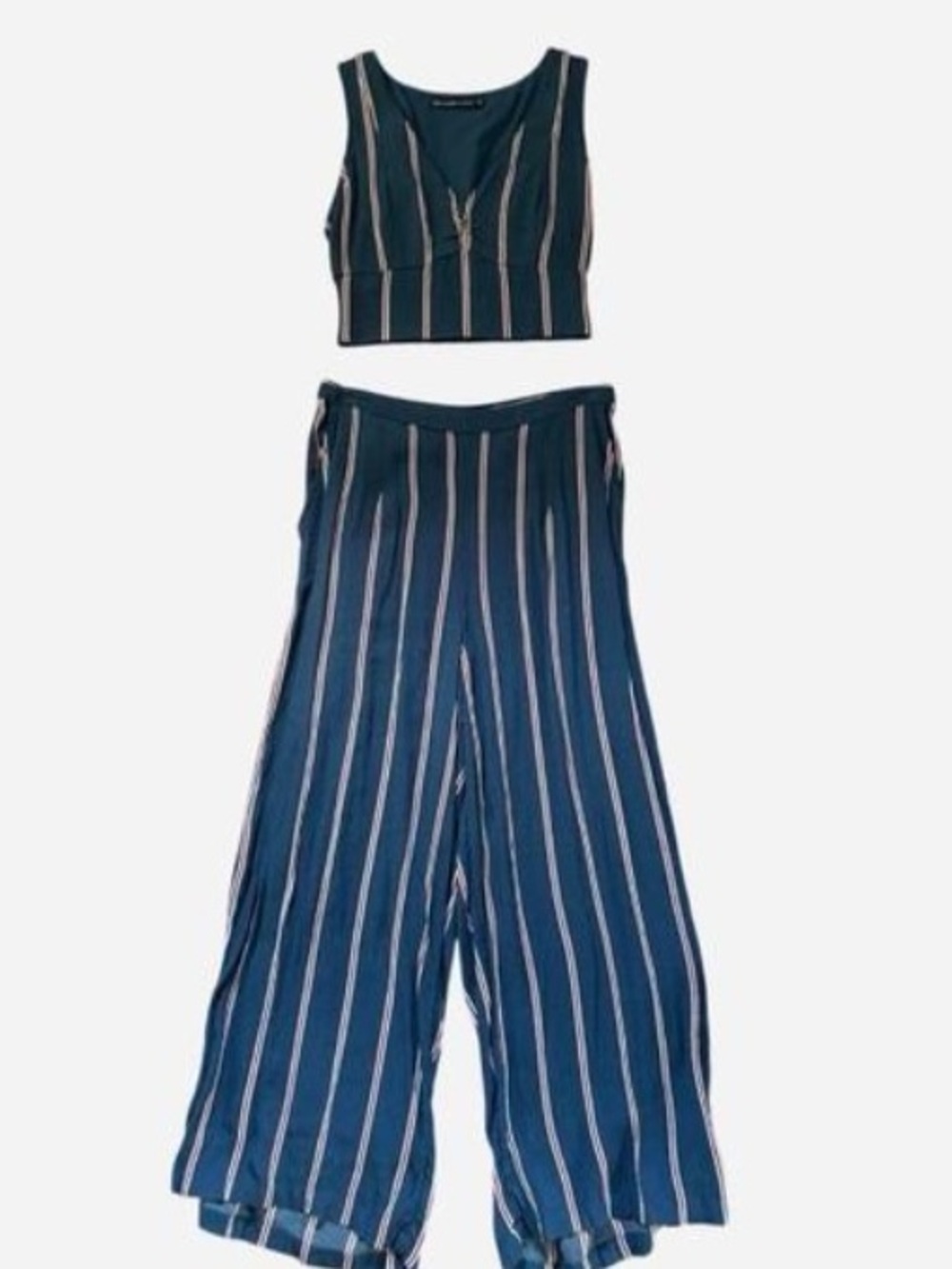 Abercrombie & Fitch Navy Blue Striped Wide-Leg Pants